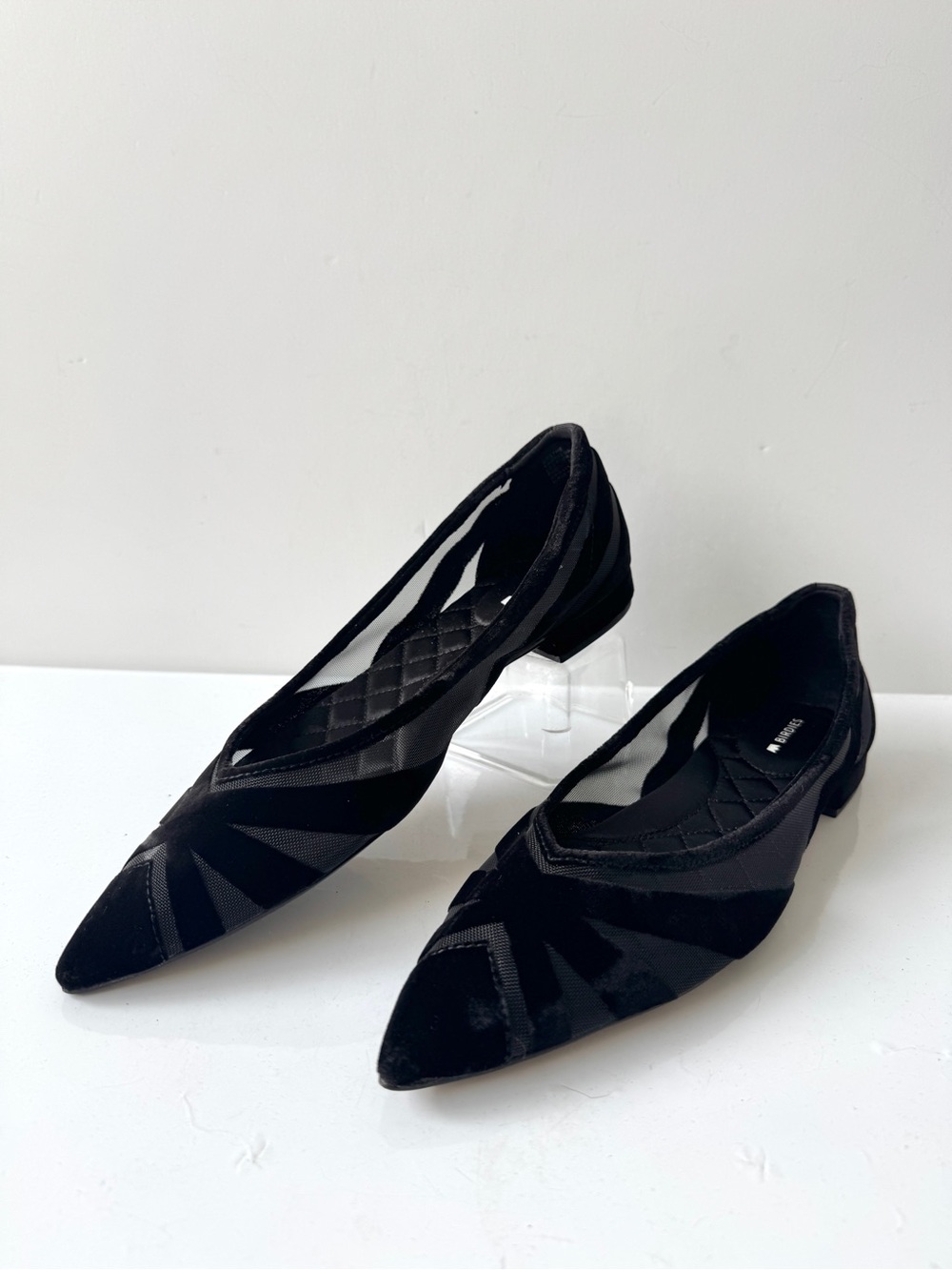 Birdies Goldfinch-15 Black Velvet Mesh Pointed Toe Flats Size 7